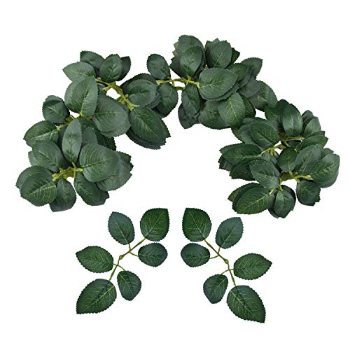 Product Cover Meiliy 60pcs Bulk Rose Leaves Artificial Greenery Fake Rose Flower Leaves for DIY Wedding Bouquets Centerpieces Party Decorations Rose Vine Wreath Garlands Supplies
