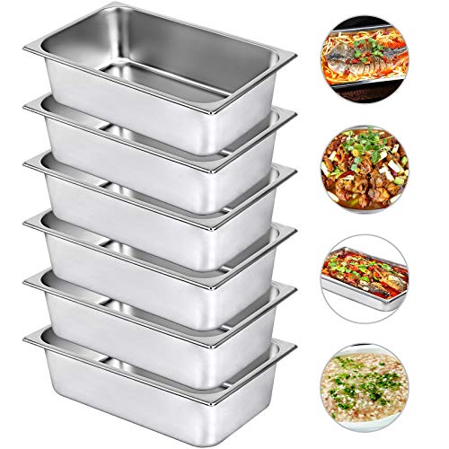 Product Cover Mophorn Set of 6 Hotel Pan 6 Inch Steam Table Pan Full Size 20x12x6 Inch Stainless Steel Anti Jam Steam Table Pan