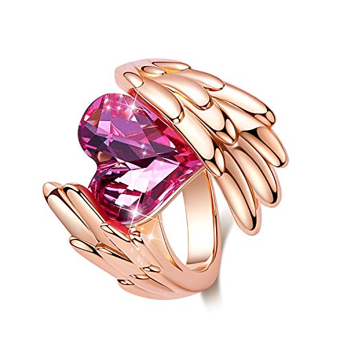 Product Cover CDE Woman Elegant Rings Heart Shape Rose Gold Plated Embellished with Crystals from Swarovski Rings for Women Bold Style Fit Size for 6-9