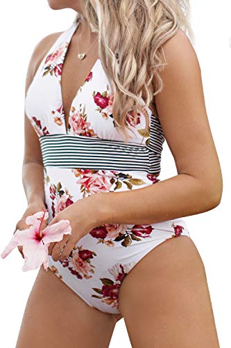 Product Cover CUPSHE Women's Floral Halter Tie Deep V Neck One Piece Swimsuit