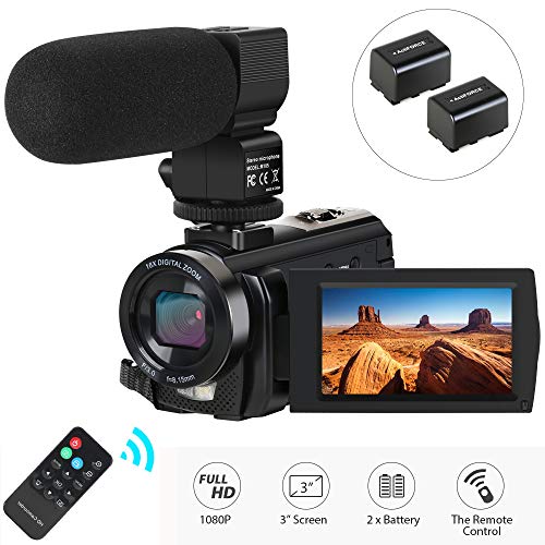 Product Cover Video Camera Camcorder,Actinow Digital Camera Recorder with Microphone HD 1080P 24MP 16X Digital Zoom 3.0 Inch LCD 270 Degrees Rotatable Screen YouTube Vlogging Camera with Remote Control,2 Batteries