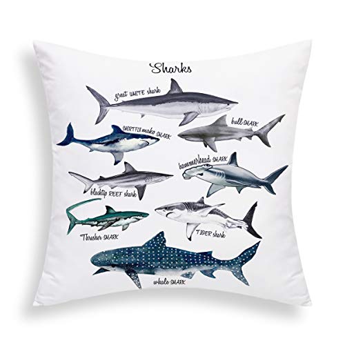 Product Cover BLEUM CADE Sharks Pillow Cover Sealife Throw Pillow Cover Marine Theme Decorative Cushion Cover 18 X 18 Inch for Sofa Couch Bed and Car