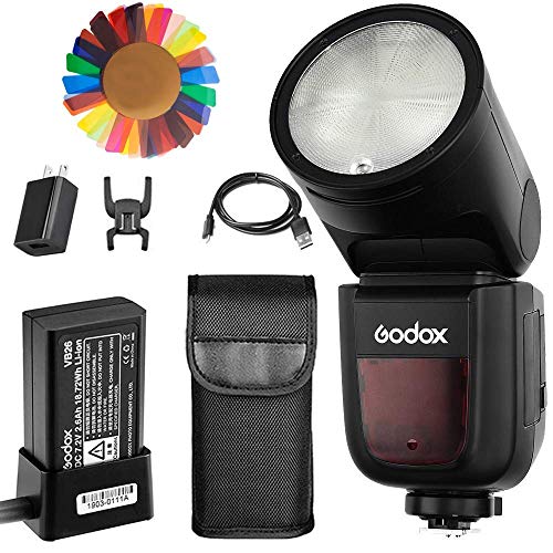 Product Cover Godox V1-N Flash for Nikon, 76Ws 2.4G TTL Round Head Flash Speedlight, 1/8000 HSS, 480 Full Power Shots, 1.5s Recycle Time, 2600mAh Lithium Battery, 10 Level LED Modeling Lamp, W/Pergear Color Filters