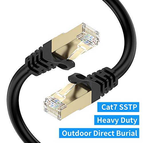 Product Cover Cat7 Ethernet Cable 50ft, BIFALE Cat7 Outdoor Cable Triple Shielding SSTP 10Gbps 600MHz Ethernet Patch Cable for Modem Router LAN RJ45, UV/Water Proof, Direct Burial, PE Jacket