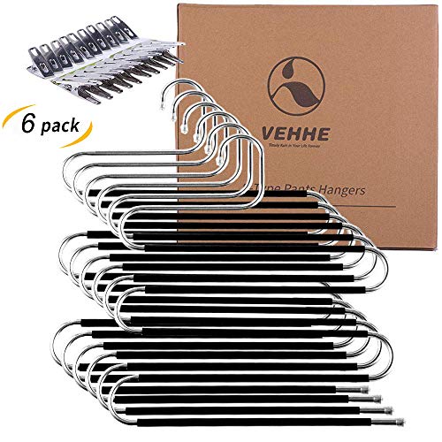 Product Cover VEHHE Pants Hangers Space Saver Trousers Hangers 6 Set S-Type Space Saving Non-Slip Closet Storage Organizer for Pants Jeans Trousers Skirts Scarf