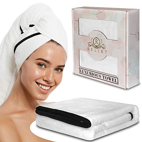 Product Cover Relixt Quick Dry Microfiber Hair Towel For Women with Long Curly Plopping Wet Hair Original Turban Wrap Perfect Head Rapid Drying Anti Frizz Haircare
