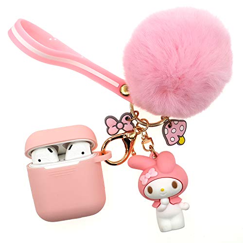 Product Cover AirPods 2/1 Silicone Case, Adorable Replacement for Airpod Case Drop Proof (Silicone Skin and Cover for Apple Headphone Charging Case 2/1) with Fluffy Fur Ball Cute Cartoon Pets Keychains
