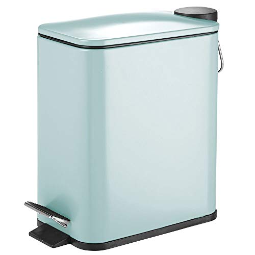 Product Cover mDesign 5 Liter Rectangular Small Steel Step Trash Can Wastebasket, Garbage Container Bin for Bathroom, Powder Room, Bedroom, Kitchen, Craft Room, Office - Removable Liner Bucket - Mint Green