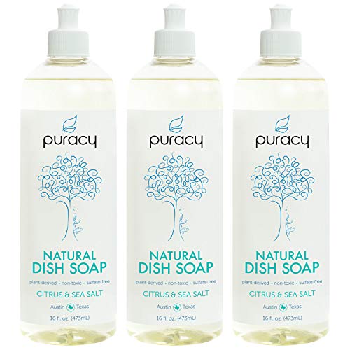 Product Cover Puracy Natural Dish Soap, Citrus & Sea Salt, Sulfate-Free Liquid Detergent, 16 Ounce (3-Pack)