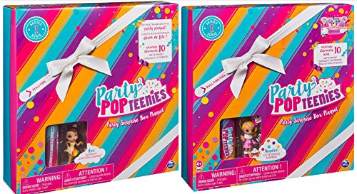 Product Cover 2 sets Popteenies Ava & Hayden - Rainbow Unicorn Party Surprise Sets with Collectible Exclusive Mini Doll, Pet, Confetti, Accessories AND Keepsakes Box- 20 Piece Set (2 Sets Included)