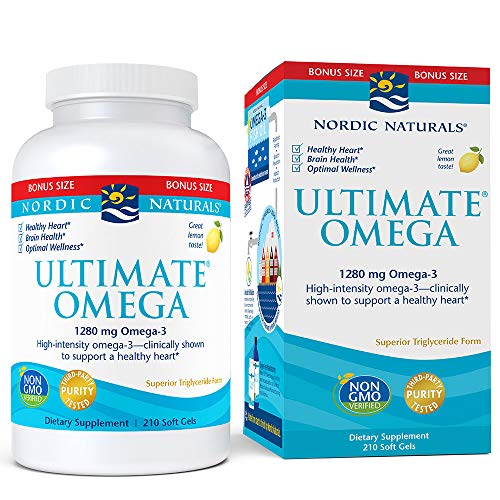 Product Cover Nordic Naturals Ultimate Omega SoftGels - Concentrated Omega-3 Burpless Fish Oil Supplement With More DHA & EPA, Supports Heart Health, Brain Development and Overall Wellness*, Lemon Flavor, 210 Count