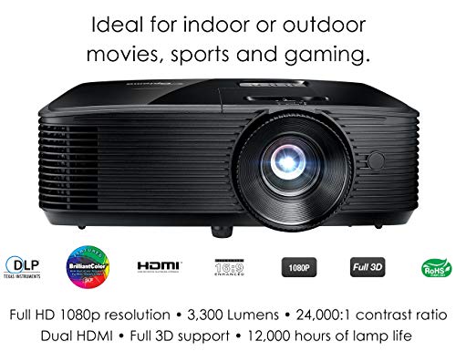 Product Cover Optoma HD243X 1080p Projector for Movies and Gaming, Super Bright 3300 Lumens, Long 12000h Lamp Life, 3D Support, Easy Setup with Zoom and Keystone Adjustment