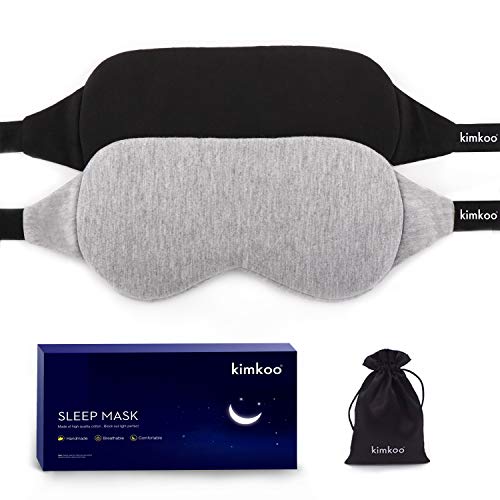 Product Cover Kimkoo Cotton Sleep Mask-Sleeping Mask Blocking Out Light Perfectly for Women and Men, Soft and Comfortable Night Eye Mask for Sleeping, Blindfold for Travelling, with Pouch, 2 Pack,Black and Gray