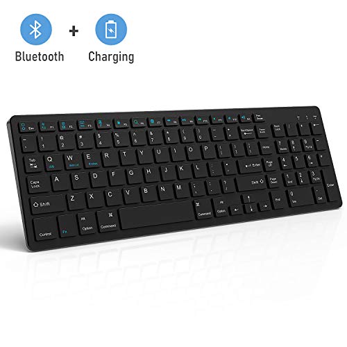 Product Cover Bluetooth Keyboard, Jelly Comb Rechargeable Slim BT Wireless Keyboard with Number Pad Full Size Design for Laptop Desktop PC Tablet, Windows iOS Android-Black