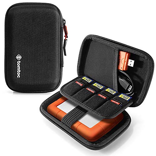 Product Cover tomtoc Carrying Case for Essential External Hard Drive, EVA Shockproof Travel Portable Bag Compatible with 2.5 inch Western Digital | Toshiba | Seagate | LaCie | HGST Hard Drive, with 8 SD Card Slots
