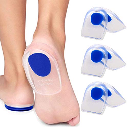 Product Cover 3 Pair Gel Heel Cups Plantar Fasciitis Inserts - Silicone Gel Heel Pads for Heel Pain, Bone Spur & Achilles Pain, Gel Heel Cushions and Cups, Pad & Shock Absorbing Support(Blue Large)