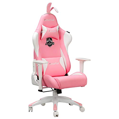 Product Cover AutoFull Pink Gaming Chair PU Leather High Back Ergonomic Racing Office Desk Computer Chairs with Lumbar Support, Rabbit Ears