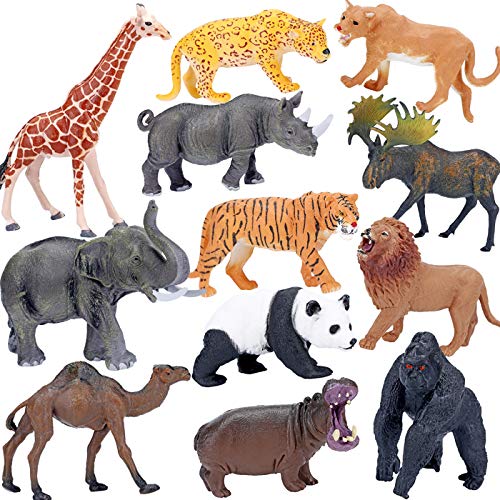 Product Cover Safari Animals Figures Toys, Realistic Jumbo Wild Zoo Animals Figurines Large Plastic African Jungle Animals Playset with Elephant, Giraffe, Lion, Tiger, Gorilla for Kids Toddlers, 12 Piece Gift Set