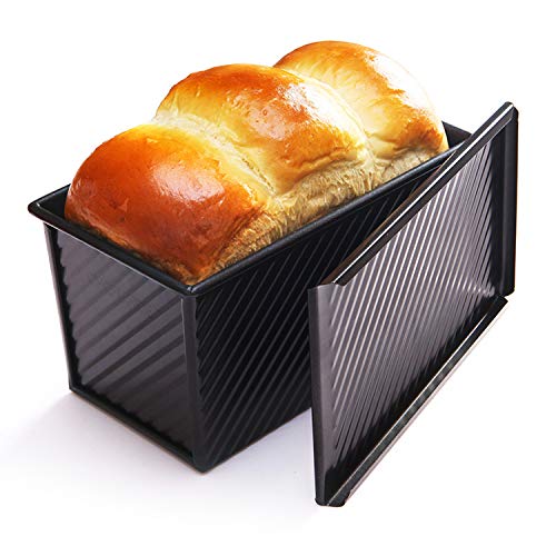 Product Cover CHEFMADE Loaf Pan with Lid 450G, Non-Stick Bakeware Carbon Steel Bread-Loaf Pans for Baking FDA Approved, Baking Bread Pan - Black