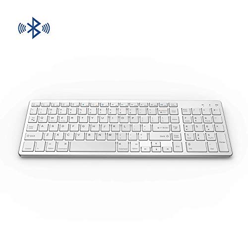 Product Cover Bluetooth Keyboard, Jelly Comb Rechargeable Slim BT Wireless Keyboard with Number Pad Full Size Design for Laptop Desktop PC Tablet, Windows iOS Android-White and Silver