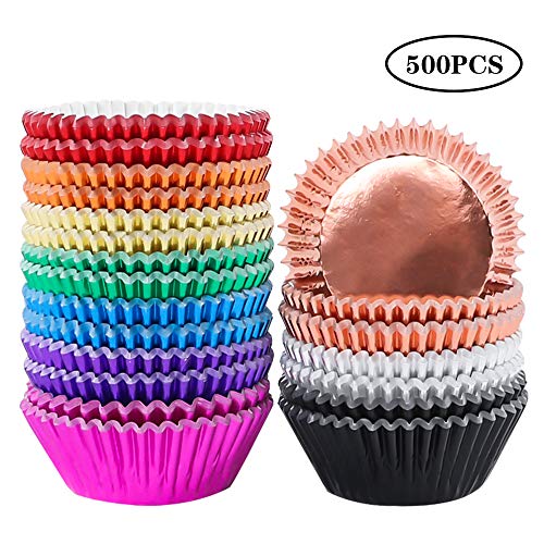 Product Cover BAKHUK 500pcs Standard Size Cupcake Liner, 2 Inches 10 Colors Foil Baking Cup Wrapper Muffin Case Decoration Cups for Weddings, Birthdays, Baby Showers, Party