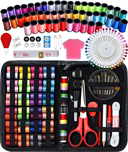 Product Cover Sewing Kit for Traveler, Adults, Beginner, Emergency, DIY Sewing Supplies Organizer Filled with Scissors, Thimble, Thread, Elastic,Sewing Needles, Storage,Tape Measure etc (Black, X) Great Gift