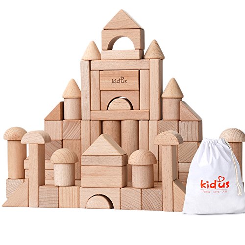 Product Cover Kidus Classic Wooden Building Blocks Sets 80 Pcs Natural Blocks for Toddlers Educational Preschool Learning Toys with Carrying Bag (Burlywood)