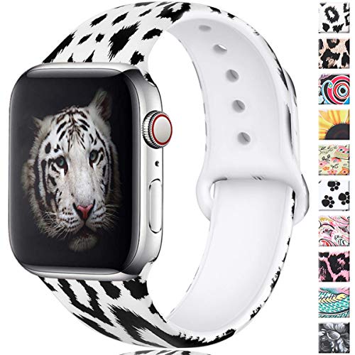 Product Cover Haveda Floral Bands Compatible with Apple Watch 40mm Series 4 38mm Series 3/2/1, Soft Pattern Printed Silicone Sport Wristbands for Women Men Kids with iWatch, S/M, Black Leopard