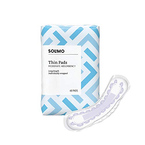 Product Cover Amazon Brand - Solimo Thin Incontinence Bladder Control Pads for Women, Moderate Absorbency, Long Length 48 Count (Pack of 1)