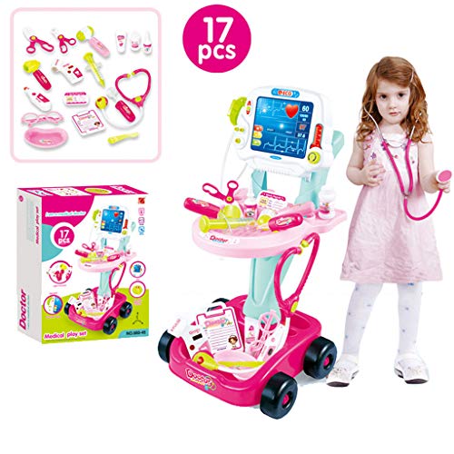 Product Cover Auvem Kids Doctor Toy Set, Doctor Pretend Play Kit with Electric Simulation ECG Medical and Stethoscope, Organizer Role Playing Game Preschool Educational Toys (Pink)