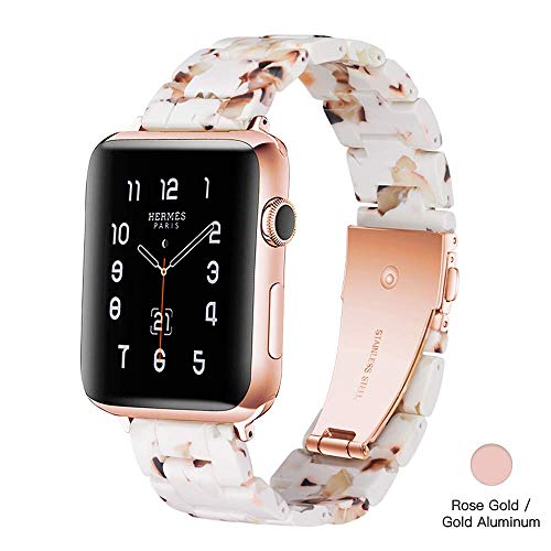 Product Cover Light Apple Watch Band - Fashion Resin iWatch Band Bracelet Compatible with Copper Stainless Steel Buckle for Apple Watch Series 5 Series 4 Series 3 Series 2 Series1 (Nougat White, 42mm/44mm)