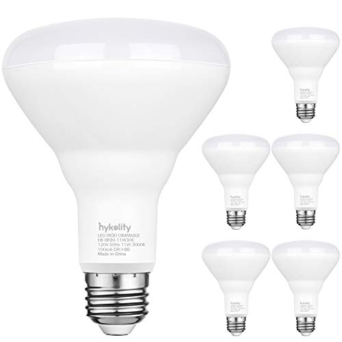 Product Cover Hykolity 6 Pack Flood Light Bulb, BR30 LED Bulb for Indoor/Outdoor Downlight Recessed Can Light, Dimmable, 11W=75W, 3000K Warm White, 850lm, E26 Base, UL Listed
