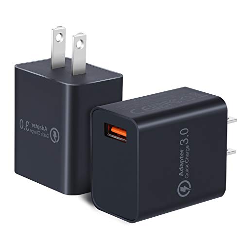 Product Cover Quick Charge 3.0 Wall Charger, OKRAY 2 Pack 18W Fast Charging USB Wall Charger Power Adapter USB Plug Compatible 10W Wireless Charger, iPad Pro, Tablets, iPhone, Samsung Galaxy, LG, HTC (Black Black)