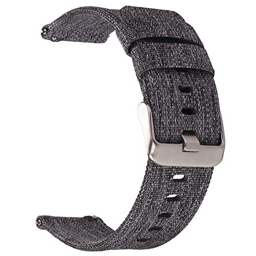 Product Cover BEAFIRY Canvas Quick Release Watch Band 22mm Breathable Fabric Watch Strap for Men Sturdy Cotton Replacement Watchband for Women Black Grey