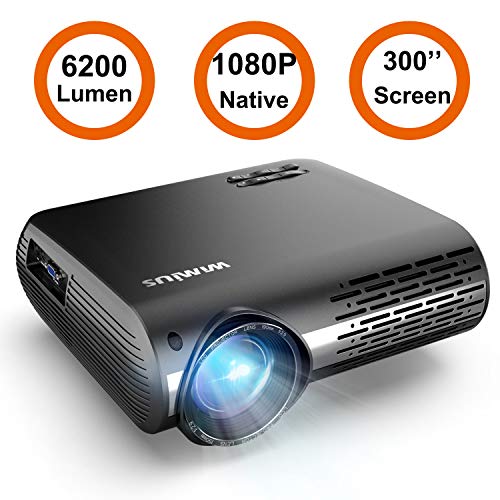 Product Cover Projector, WiMiUS P20 Native 1080P LED Projector 6200 Lumen Video Projector Support 4K Video Zoom Function ±50°Digital Keystone Correction 70,000 Hrs for Home Entertainment & PPT Business Presentation