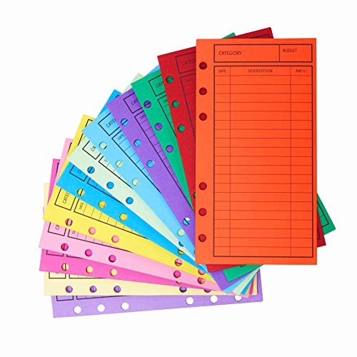 Product Cover New!! 12 Pcs Budget Envelopes, Cardstock Cash Envelope System for Money Saving, Assorted Colors, Vertical Layout & Holepunched