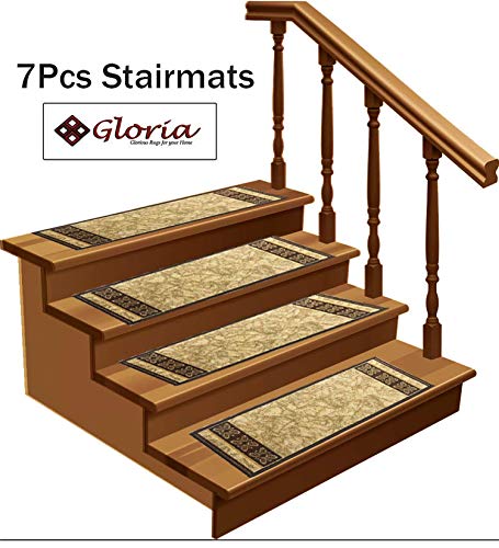 Product Cover Gloria Rug Skid-Resistant Rubber Backing Gripper Non-Slip Carpet Stair Treads - Washable Stair Mat Area Rug (Set of 7), 8.5