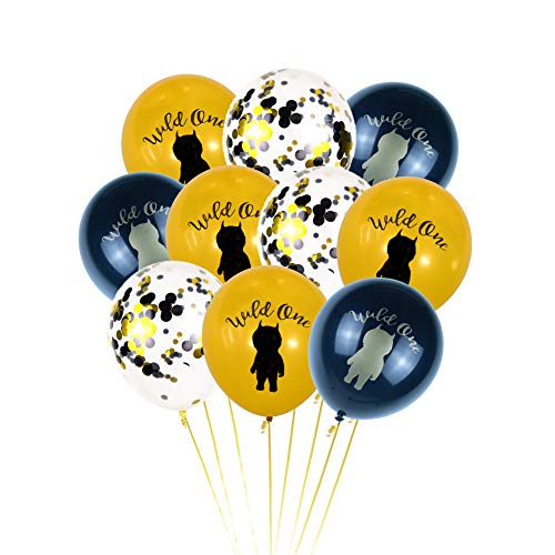 Product Cover Wild One Gold Black Pinted Confetti Balloons For Baby First Birthday Party Supplies Backdrop Photo Booth Props Party Favors