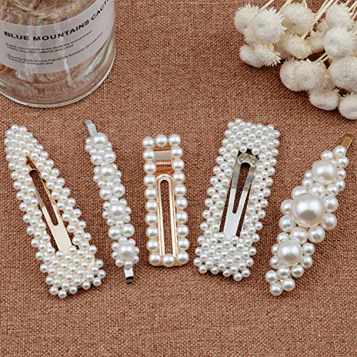 Product Cover Warmfits Pearl Hair Clips Fashion Trendy Pearl Hair Accessories Gift for Women Girls - 5pcs Elegant Hair Styling Pearl Hair Pins Bridal Hair Barrettes for Wedding, Party and Daily Wearing (White)