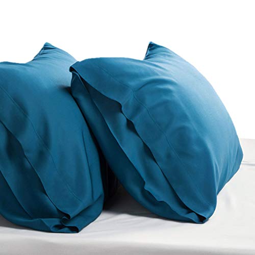 Product Cover Bedsure Cooling Bamboo Pillowcases Set of 2 - Teal Breathable Cool Ultra Soft Pillow Cases - Viscose from Bamboo - Organic Natural Silky Material, Moisture Wicking(Teal, Queen Size 20x30 inches)