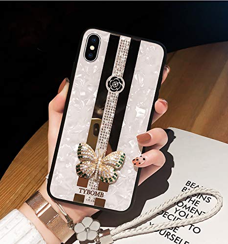 Product Cover iPhone Xs Max Butterfly Case,SelliPhone Fashion Design Cute 3D Butterfly Glitter Bling Rhinestone Marble Mirror Cover with Wrist Strap for Woman Girl for iPhone Xs Max 6.5
