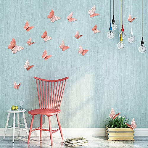 Product Cover 36Pcs Wall Decal 3D Imitation Metal Simulation Butterfly Art Wall Sticker,DIY Removable Decorative Paper Murals for Home,Bathroom,Living Room,Kids/Girls Bedroom,Nursery,Party Décor ((36pcs Rose Gold)