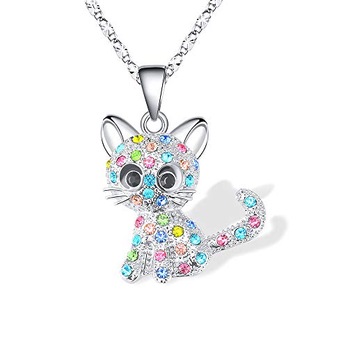 Product Cover Lanqueen Kitty Cat Pendant Necklace Jewelry for Women Girls Kids, Cat Lover Gifts Daughter Loved Necklace 18+2.3 inch Chain,Color