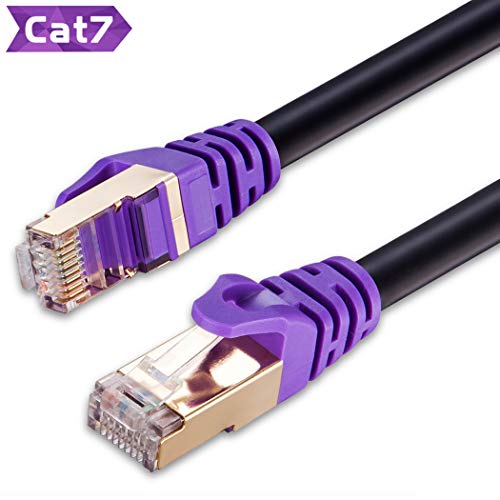 Product Cover Outdoor Cat 7 Ethernet Cable 3 ft,JewMod 26AWG Heavy-Duty Cat7 Networking Cord Patch Cable RJ45 Network Cable Cord 10Gbps 600MHz LAN Wire Cable STP Waterproof Direct Burial Ethernet Cable