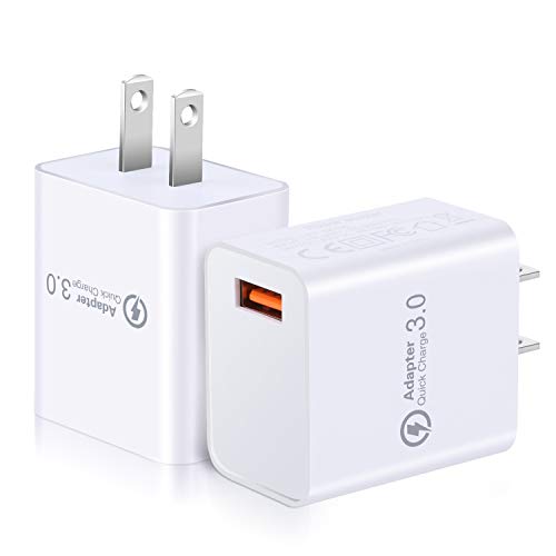 Product Cover USB Charger, OKRAY 2 Pack 18W Wall Charger Fast Charging Portable Phone Charger USB Wall Plug Adapter Compatible 10W QI Wireless Charger, iPhone X/8/7/6/Plus, iPad Pro, Galaxy S10/S9/S8(White White)