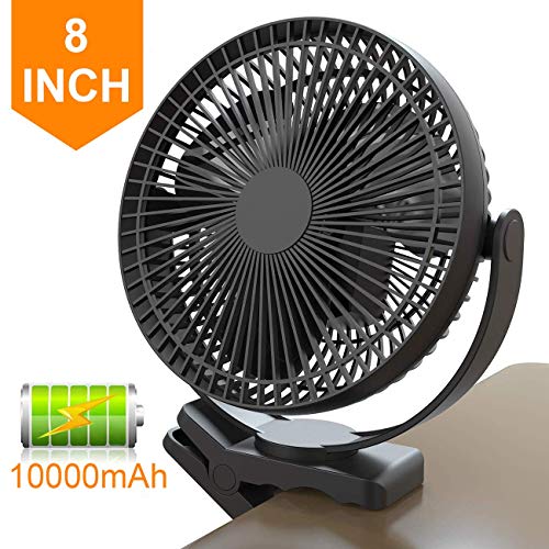 Product Cover Clip Fan Battery Operated, 8 Inch 10000mAh Rechargeable Fan for Baby, 4 Speeds & 10W Fast Charging, Portable Cooling USB Fan for Baby Stroller Golf Cart Car Gym Treadmill,2 in 1 Desk&Clip Fan-Black
