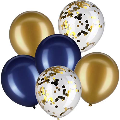 Product Cover Jovitec 30 Pieces 12 Inches Latex Balloons Confetti Balloons Metallic Balloons for Wedding Birthday Party Decoration (Navy Blue and Metallic Gold)