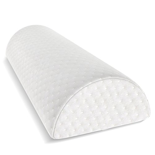 Product Cover Half Moon Bolster Pillow - Knee Pillow for Back Pain Relief - Best Support for Sleeping on Side, Stomach or Back - 100% Memory Foam Semi Roll Leg Pillow with Washable Cover (XL, White)