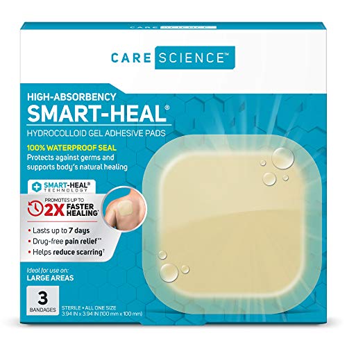 Product Cover Care Science Hydrocolloid High Absorbency, Extra Large, 4 in x 4 in, 3CT | 100% Waterproof Seal Promotes Up to 2X Faster Healing, Reduces Scarring, Drug-Free Pain Relief