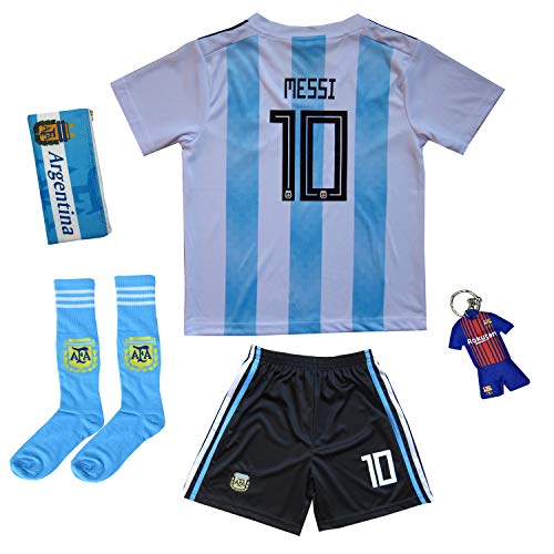 Product Cover KID BOX 2019 Argentina Lionel Messi #10 Home Soccer Kids Jersey & Short Set Youth Sizes (Home, 3-4 Years)